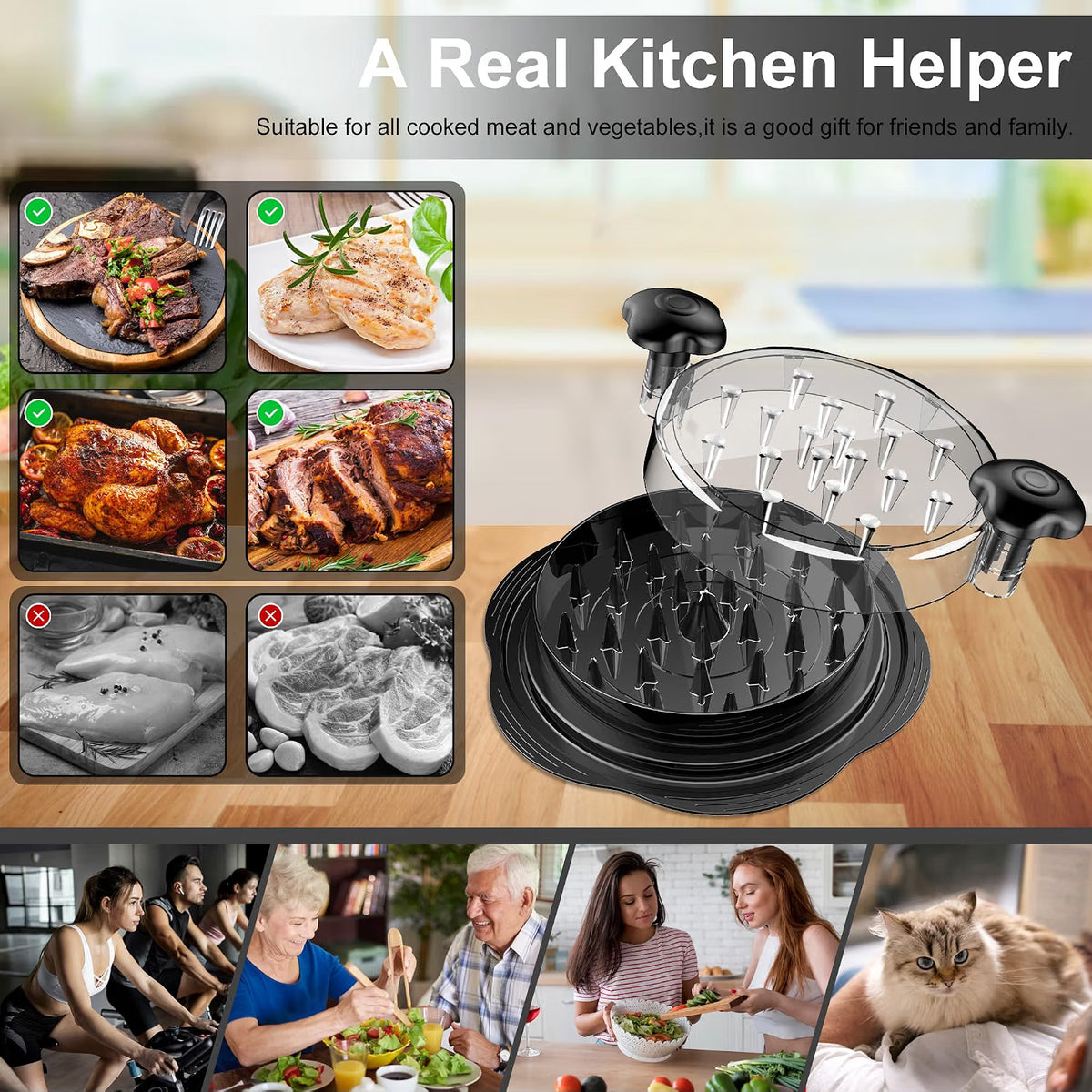 Chicken Shredder Tool Twist Large Meat Shredder with Brush&Fork, Black