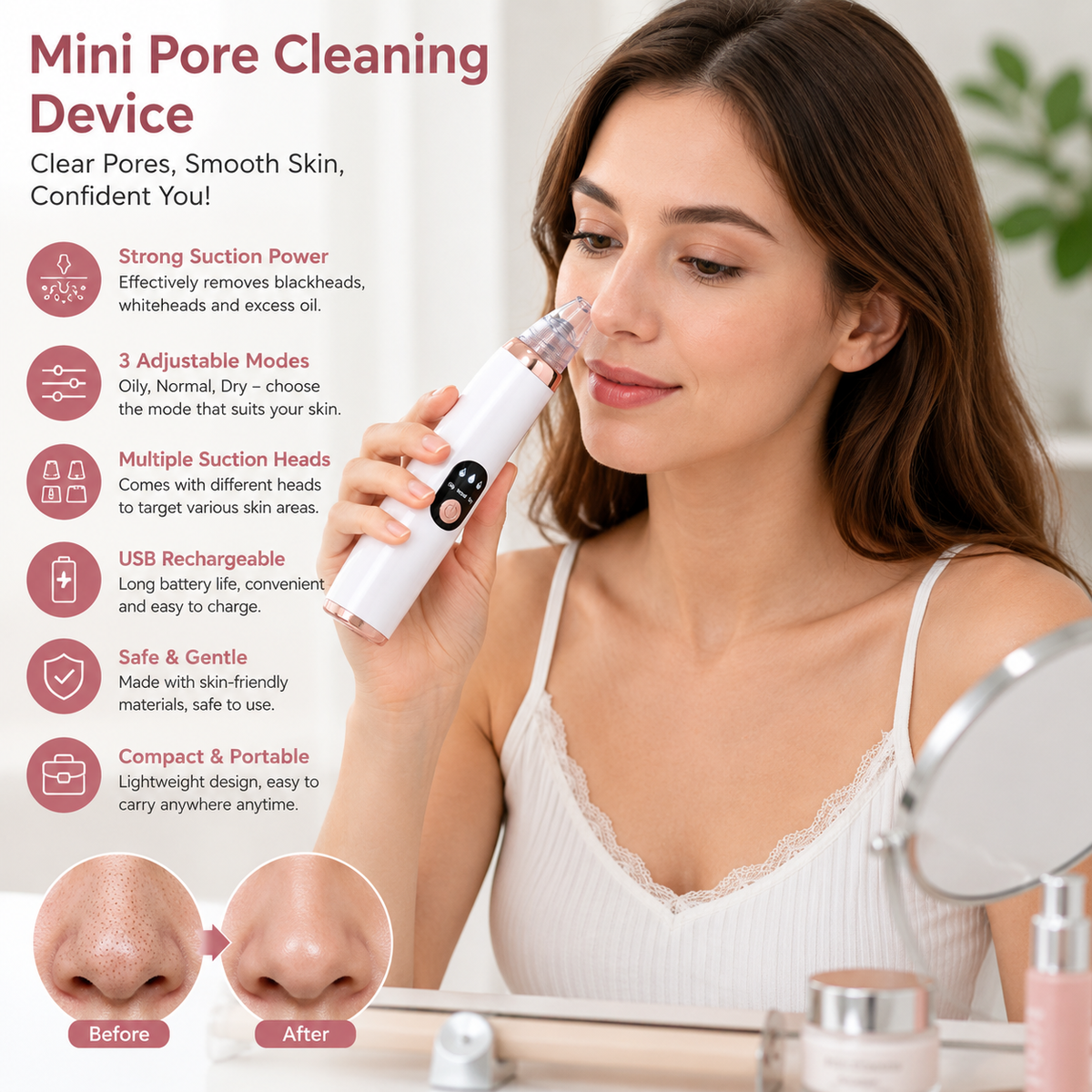 Deep Pore Cleaning Device – 3-in-1 Facial Pore Cleaner & Blackhead Remover