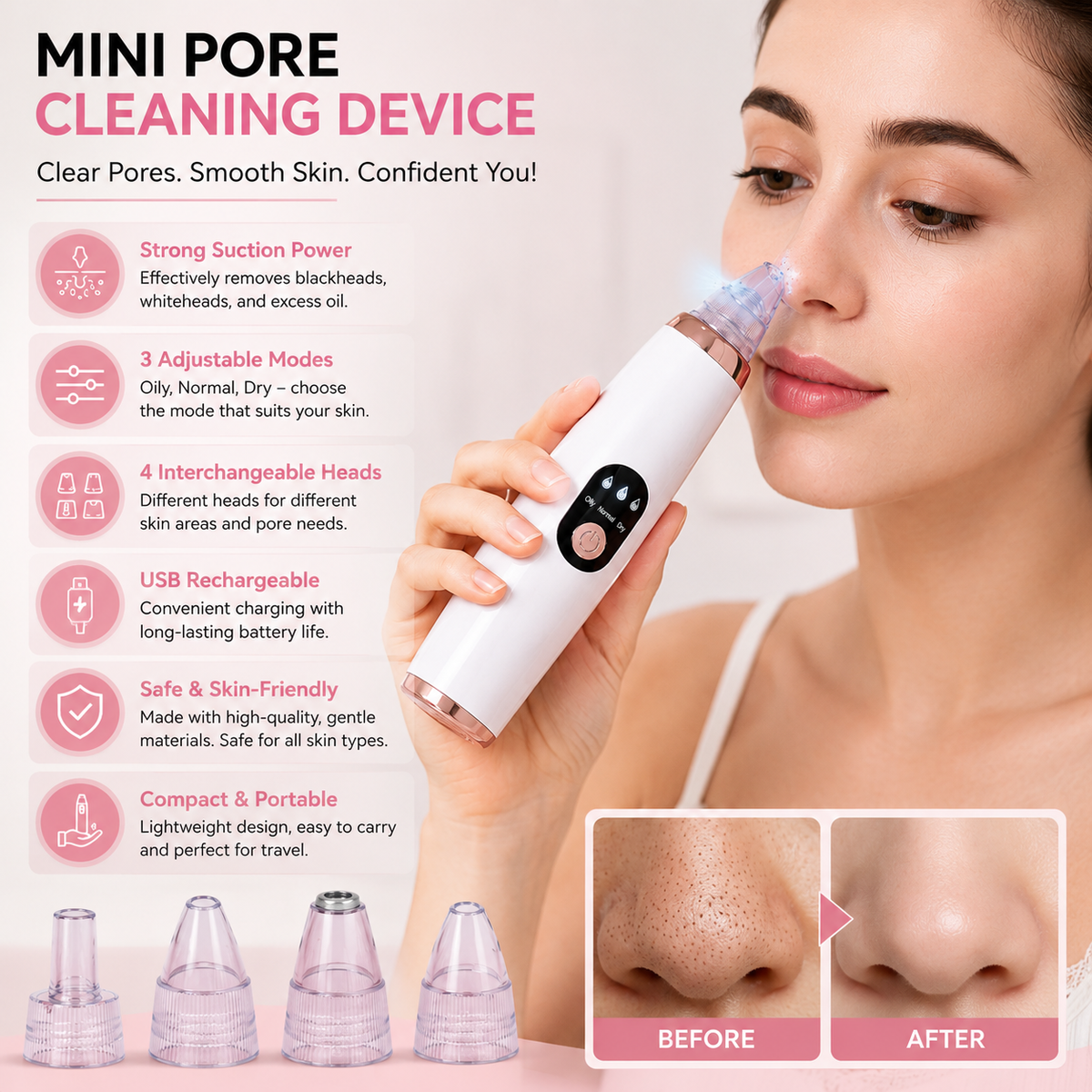 Deep Pore Cleaning Device – 3-in-1 Facial Pore Cleaner & Blackhead Remover