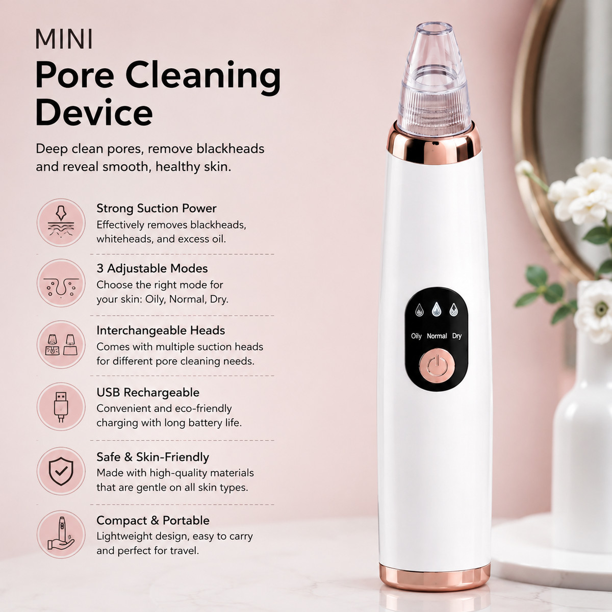 Deep Pore Cleaning Device – 3-in-1 Facial Pore Cleaner & Blackhead Remover